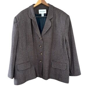 Vintage 1960s Houndstooth Pure Wool Suit Set Womens Blazer 22W & Skirt 24W Set